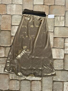 Metallic Gold Maxi Skirt with Black Elastic Waistband